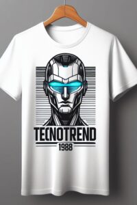 Camiseta de merchandising de tecnotrend con un robot en forma de persona y las letras